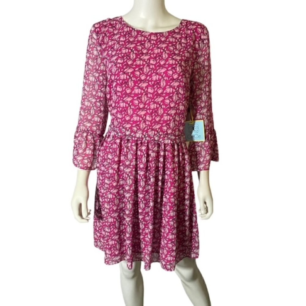 NWT CeCe Romantic Voyage Floral Dress in New Fuchsia 8